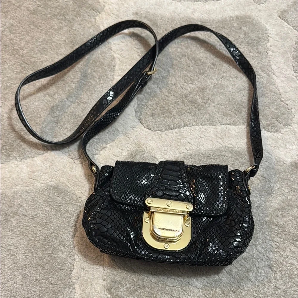 Michael Kors Black and Gold Crossbody Bag with Textured Finish